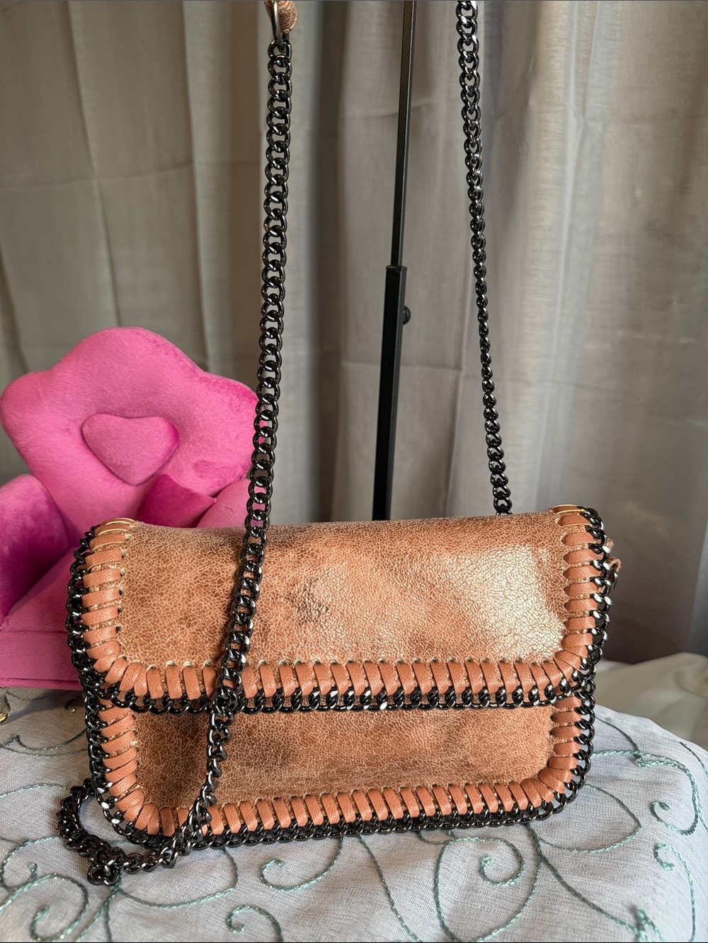 Chico's Metallic Copper-Brown Woven-Trim Shoulder Bag